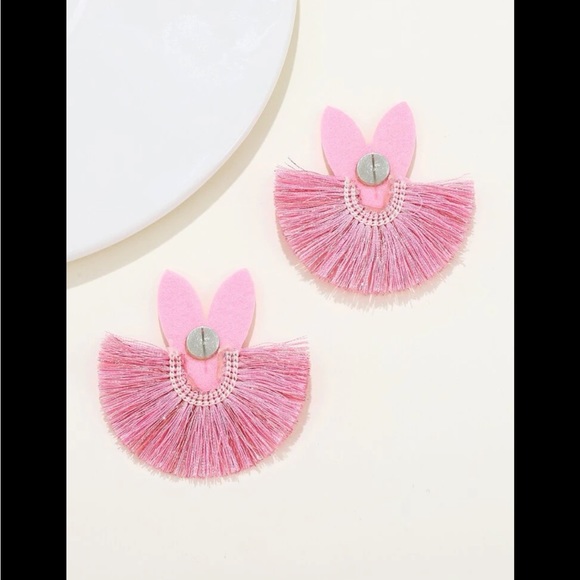 Pink Bunny and Fringe Earrings - Picture 6 of 7